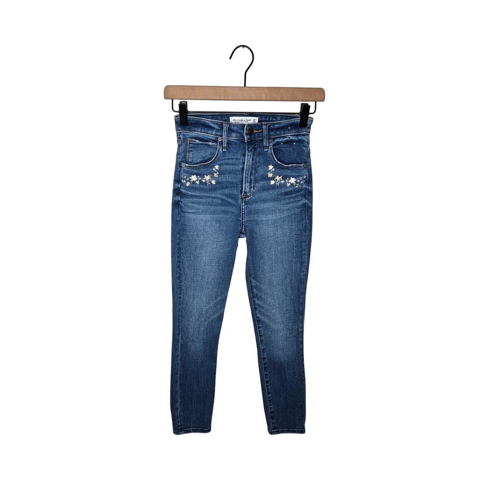 ABERCROMBIE & FITCH The Super Skinny Ankle High Rise Embroidered Size 24/00